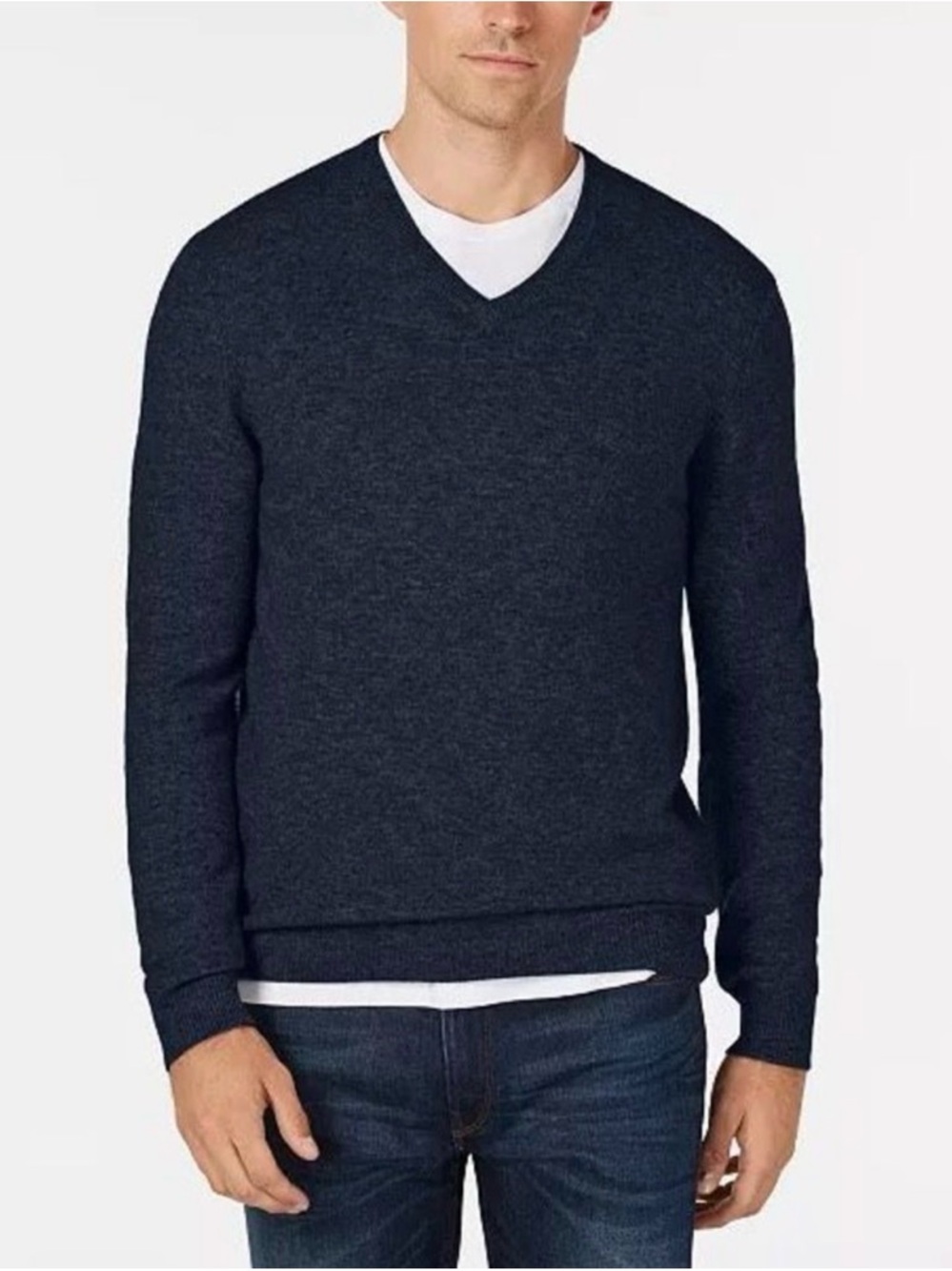 Club Room Men's Medium Cashmere V-Neck Navy Sweater